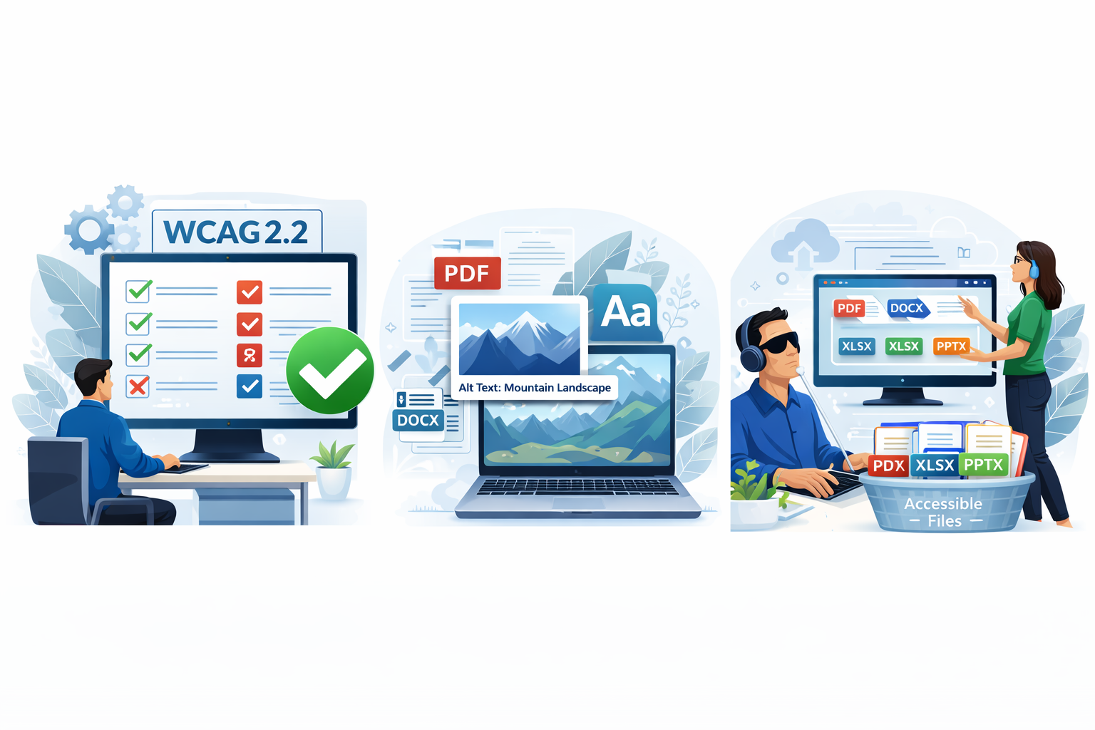 Osoby pracują nad dostępnością cyfrową