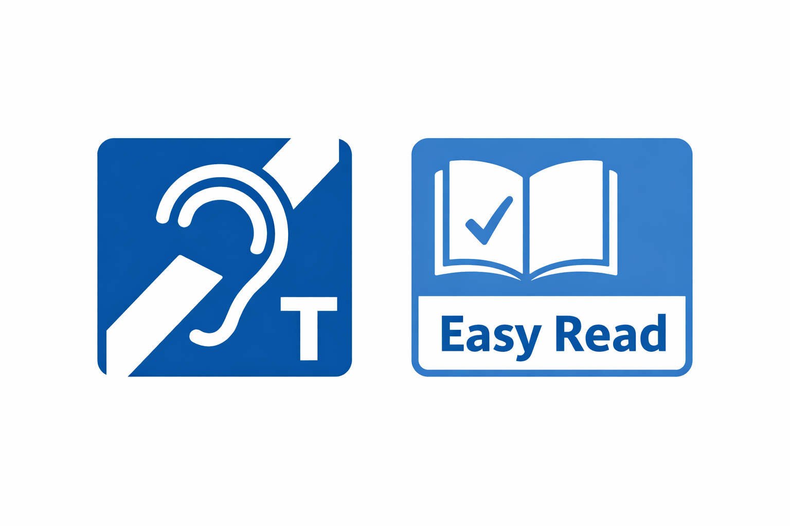 Piktogramy oznaczające pętlę indukcyjną i tekst łatwy do czytania